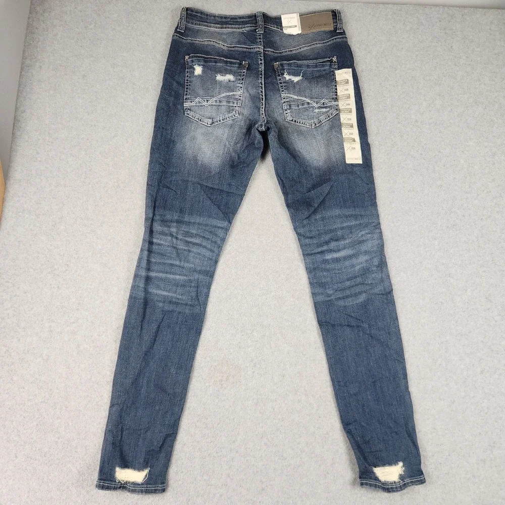 Departwest Trouper Skinny Jeans Mens 30R Blue Denim Slim Fit Low Rise Distressed